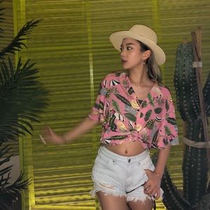 Pink Chiffon button down shirt